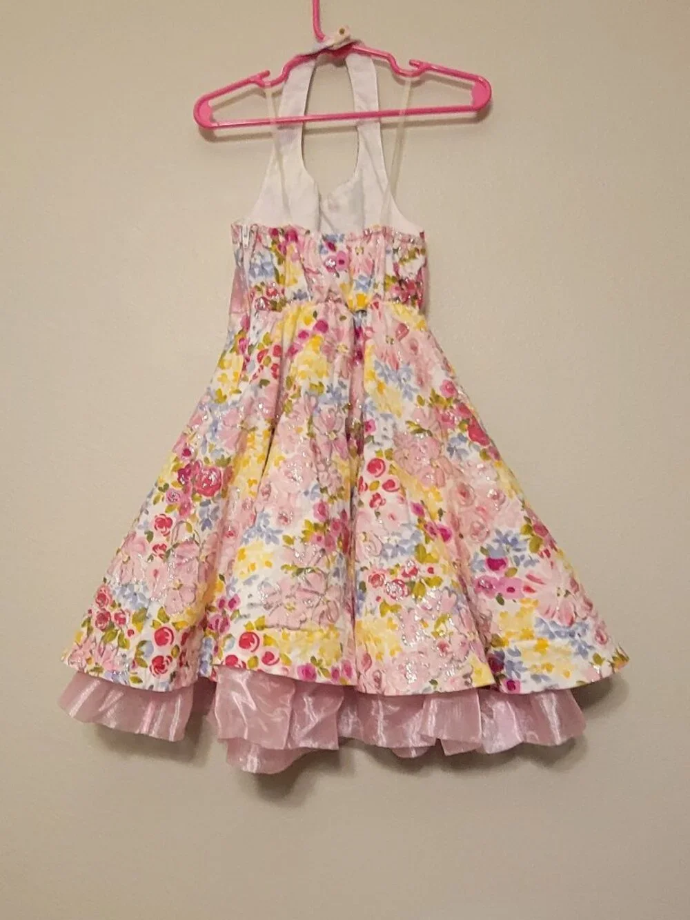 Jessica Ann Girls Size 5 Pink Floral Glitter Party Dress with Bow
